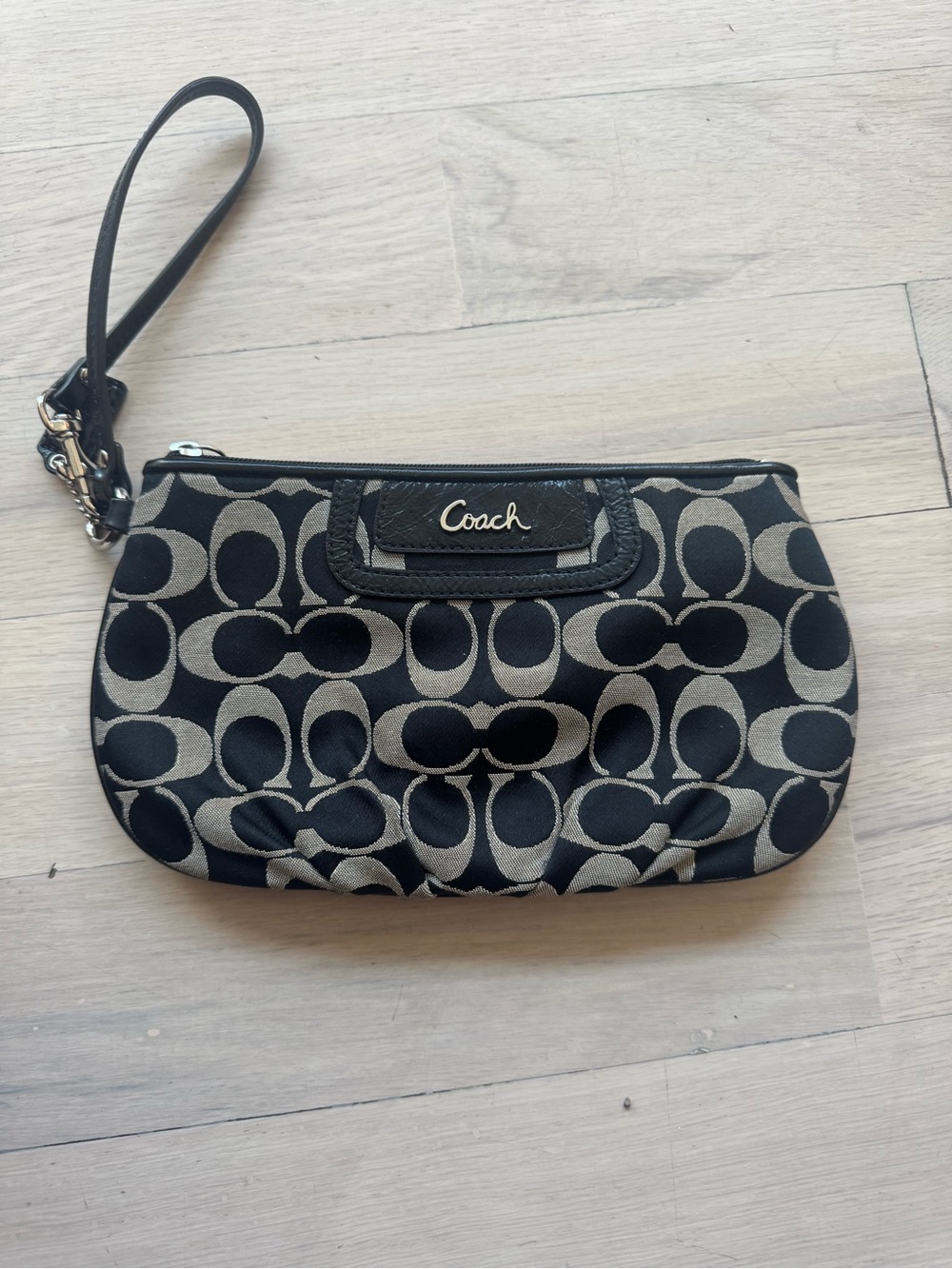 Coach Black & Khaki Signature Canvas Wristlet